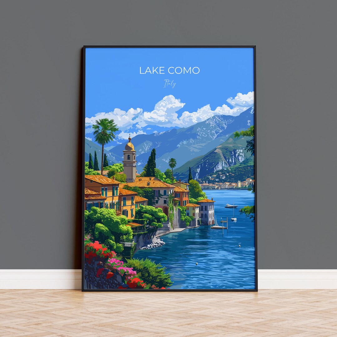 lake como italy travel poster art print (digital... Lake Como Travel Print Wall Art, Travel Poster of Lake Como, Lake Como ...