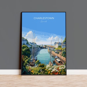 Charlestown Travel Poster, Travel Print of Charlestown, England, Cornwall Art, Charlestown Art Lovers Gift, Wall Art Print