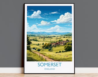 Somerset Poster Wandkunst, Reisedruck von Somerset, England, Somerset Kunstliebhaber Geschenk, England Wandkunst