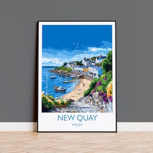New Quay Travel Poster Wall Art, New Quay Travel Print, Wales, Ceredigion Welsh Art Gift, Wall Art Print