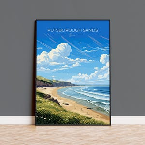 Putsborough Sands Travel Poster Wall Art, Travel Print of Putsborough Sands,  England, Devon Art Lovers Gift, Travel Art Gift