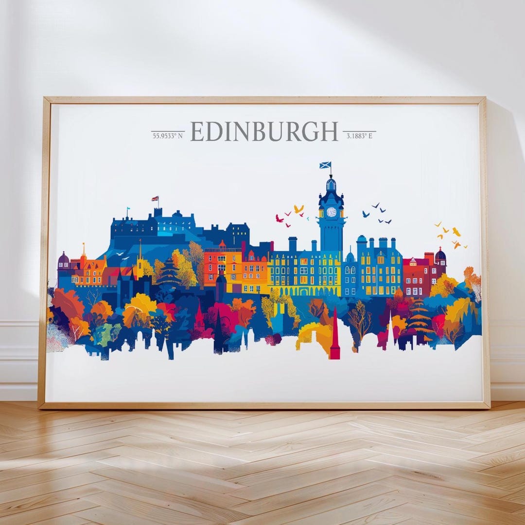 Edinburgh Travel Poster Skyline Wall Art Landscape, Travel Print of ...