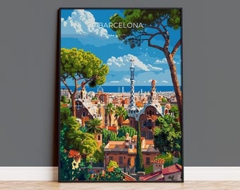 Barcelona Travel Poster, Travel Print of Barcelona, Spain Poster, Barcelona Wall Art Lovers Gift, Spain Art