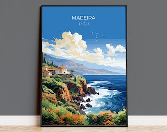 Madeira Travel Poster Wall Art, Travel Print of Madeira , Madeira Art Print, Portugal Wall Print, Madeira Art Lovers Gift