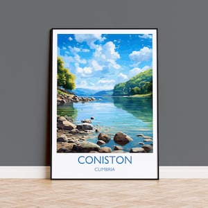 Coniston Travel Poster, Coniston Travel Print, England, Cumbria Art, Coniston Gift, Lake District, Wall Art Print