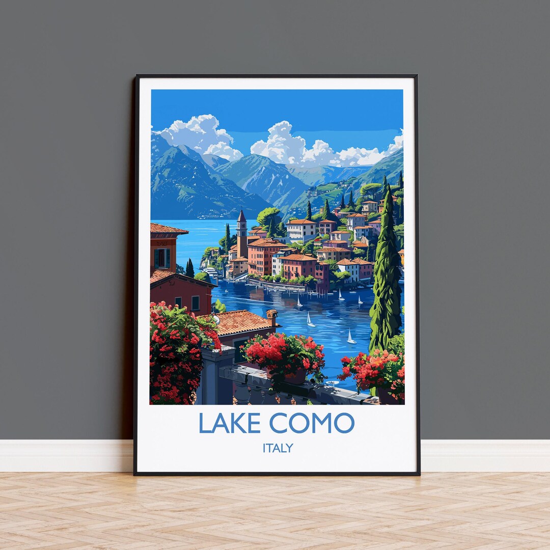 lake como italy travel poster art print (digital... Lake Como Travel Poster Wall Art, Travel Print of Lake Como, Lake Como ...