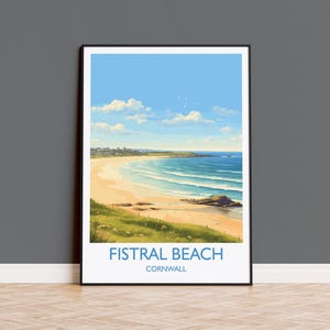 Fistral Beach Print, Travel Poster of Cornwall, England, Cornwall Art, Fistral Beach Gift, Wall Art Print