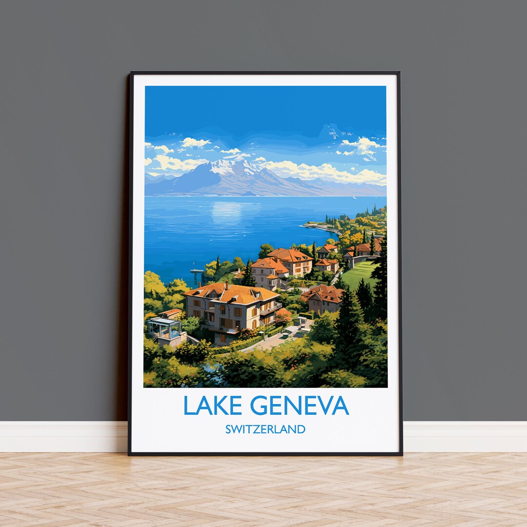 Lake Geneva Travel Print, Travel Poster of Lake Geneva , Lake Geneva