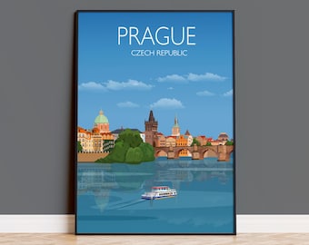 Póster turístico de Praga, lámina turística de Praga, ciudad de Praga, República Checa, póster turístico, paisaje urbano de Praga