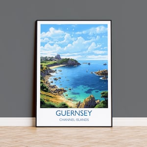 Guernsey Travel Print, Travel Poster of Guernsey, Guernsey Gift, Channel Islands, Wall Art Print