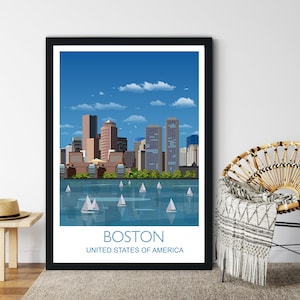 Travel Poster of Boston, Travel Print of Boston, City of Boston, USA, USA Travel Poster, Massachusetts, Boston Cityscape