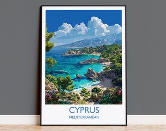 Impressão de viagem para Chipre, pôster de viagem de Chipre, Mediterrâneo, presente para amantes da arte de Chipre, arte de parede de Chipre