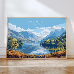 Lake District Landscape Travel Poster Wall Art, Travel Print of Lake District, Lake District Art Lovers Gift, Cumbria, English Countryside