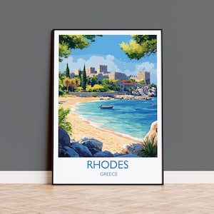 Rhodes Travel Print, Travel Poster of Rhodes, Greece Gift, Greek Islands Art Lovers Gift, Rhodes Wall Art Print