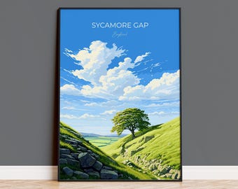 Sycamore Gap Travel Print, Travel Poster of Sycamore Gap, Northumberland, England, Sycamore Gap Gift, Wall Art Print
