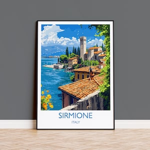 Sirmione Travel Poster Wall Art, Travel Print of Lake Garda, Sirmione Art Lovers Gift, Italy, Italian Lakes Art Gift