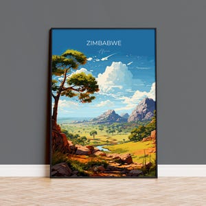 Zimbabwe Travel Poster Wall Art, Travel Print of Zimbabwe, Zimbabwe Gift, Zimbabwe Travel Art, Africa Art Lovers Gift
