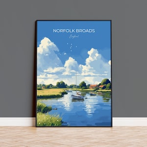Norfolk Broads Print Wall Art, Travel Poster of Norfolk Broads, England, Norfolk Broads Art Gift, English Countryside Art Lovers Gift