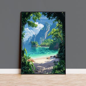 Krabi Travel Poster Wall Art, Travel Print of Krabi, Thailand, Krabi Art Lovers Gift, Birthday Gift Print