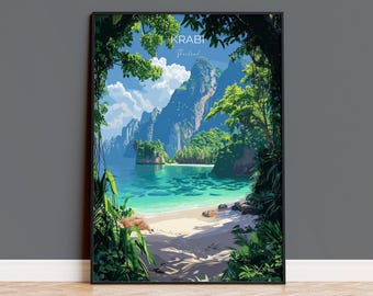 Krabi Travel Poster Wall Art, Travel Print of Krabi, Thailand, Krabi Art Lovers Gift, Birthday Gift Print