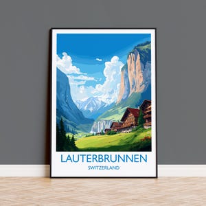 Impression de voyage de Lauterbrunnen, affiche de voyage de Lauterbrunnen, cadeau de Lauterbrunnen, cadeau d'art de la Suisse, impression d'art mural