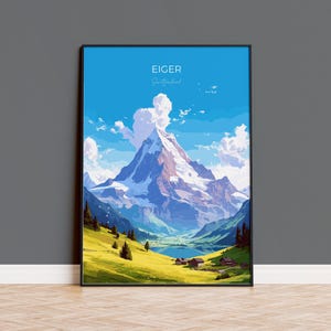 Eiger Travel Print, Travel Poster of Eiger, Switzerland, Eiger Art, Eiger Gift, Switzerland Wall Art Print