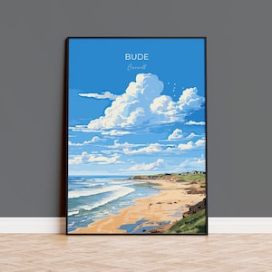 Bude Travel Poster, Travel Print of Bude, England, Cornwall Art, Bude Art Lovers Gift, Wall Art Print