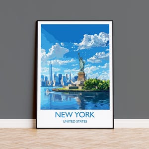 New York Travel Print Wall Art, Travel Poster of New York Manhattan, Statue of Liberty New York Art Lovers Gift, USA Art Gift