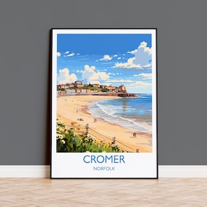 Cromer Beach Travel Print, Travel Poster of Cromer , Norfolk Gift, England, Norfolk Art, Cromer Beach Gift, Wall Art Print