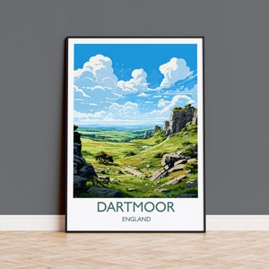 Póster de viaje de Dartmoor, impresión de viaje de Dartmoor, Inglaterra, regalo para amantes del arte de Dartmoor, campiña inglesa
