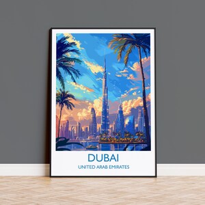 Impresión de viaje de Dubái, póster de viaje de Dubái, regalo para amantes del arte de Dubái, regalo de arte mural de los Emiratos Árabes Unidos