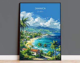 Jamaica Travel Poster, Travel Print of Jamaica, Caribbean, Jamaica Art Lovers Gift, Caribbean Gift, Wall Art Print