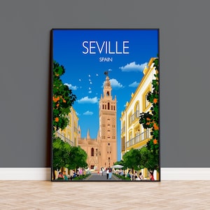 Seville Travel Poster, Travel Print of Seville, Seville Poster Art Lovers Gift, Spain Travel Poster
