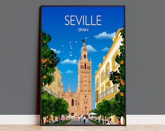 Seville Travel Poster, Travel Print of Seville, Seville Poster Art Lovers Gift, Spain Travel Poster