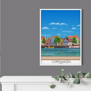 Copenhagen Poster, Travel Print of Copenhagen, City of Copenhagen, Denmark, Denmark Travel Poster, Copenhagen Cityscape image 3