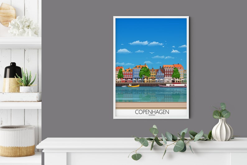 Copenhagen Poster, Travel Print of Copenhagen, City of Copenhagen, Denmark, Denmark Travel Poster, Copenhagen Cityscape image 3