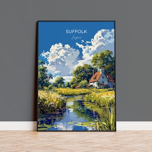Suffolk Poster Wandkunst, Reisedruck von Suffolk, England, Suffolk Kunstliebhaber Geschenk, England Wandkunst Druck