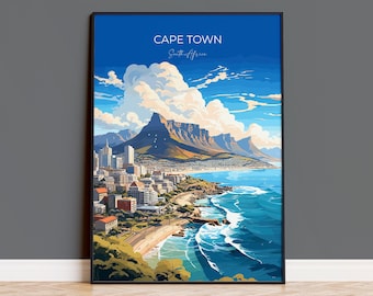 Cape Town Travel Poster, Travel Print of Cape Town,  Cape Town Art Lovers Gift, South Africa Gift, Wall Art Print