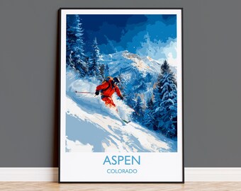 Aspen Travel Poster Wall Art, Travel Print of Aspen, Colorado, USA, Aspen Ski Art Lovers Gift