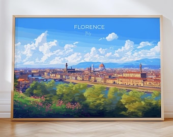 Florence Travel Poster Wall Art City Landscape, Travel Print of Florence, Tuscany Art Lovers Gift,  Italy Art Gift