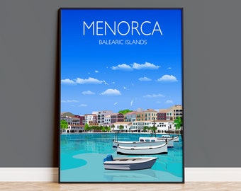 Travel Poster of Menorca, Travel Print of Menorca, Balearic Islands, Travel Poster, Menorca Print