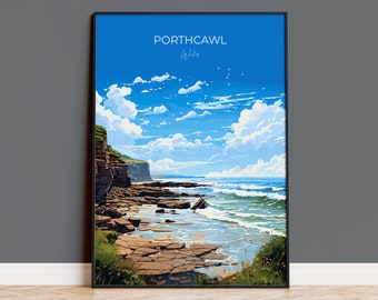 Porthcawl Travel Poster Wall Art, Porthcawl Travel Print, Wales, Welsh Art, Porthcawl Gift, Wall Art Print