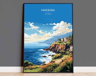 Madeira Travel Poster Wall Art, Travel Print of Madeira , Madeira Art Print, Portugal Wall Print, Madeira Art Lovers Gift