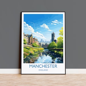 Manchester Travel Print, Travel Poster of Manchester, Lancashire, Manchester Gift, Manchester Art, Lancashire Poster