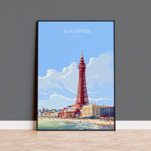 Blackpool Travel Print Wall Art, Travel Poster of Blackpool, England, Lancashire Seaside Art Lovers Gift, Travel Art Gift