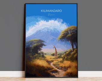 Kilimanjaro Print, Travel Poster of Mount Kilimanjaro, Tanzania, Kilimanjaro Gift, Wall Art, Travel Gift