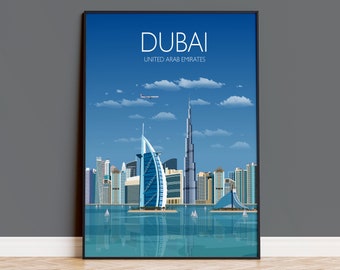 Travel Poster of Dubai, Travel Print of Dubai, City of Dubai, United Arab Emirates Travel Poster, Dubai Cityscape