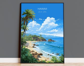 Lámina de viaje de Hawái, póster de viaje de Hawái, regalo artístico de Hawái, regalo de Estados Unidos, lámina de arte para pared de EE. UU.