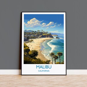 Affiche de voyage à Malibu, impression de voyage de Malibu, Californie, cadeau pour les amateurs d&#39;art à Malibu, cadeau Etats-Unis, impression d&#39;art mural