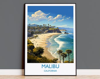 Póster de viaje de Malibú, lámina de viaje de Malibú, California, regalo para amantes del arte de Malibú, regalo de EE. UU., lámina decorativa para pared